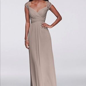 Lace Cap Sleeves Long Mesh Dress